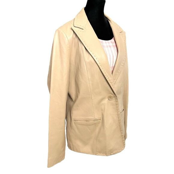 Vintage Tan Soft Leather Blazer Size XL Boho Bohemian Coat Jacket - Picture 2 of 6